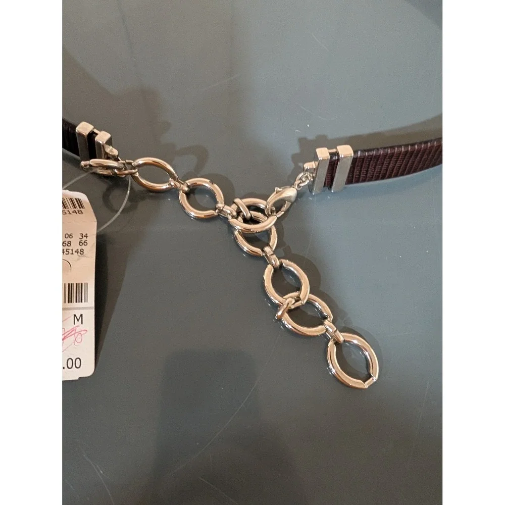 Vintage Talbots Lizard Embossed Leather Belt Italy Silver Chain M Quiet‎ Luxury